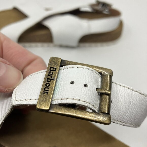 Barbour White Sandals with Adjustable Straps and Cork Footbed - Picture 8 of 9
